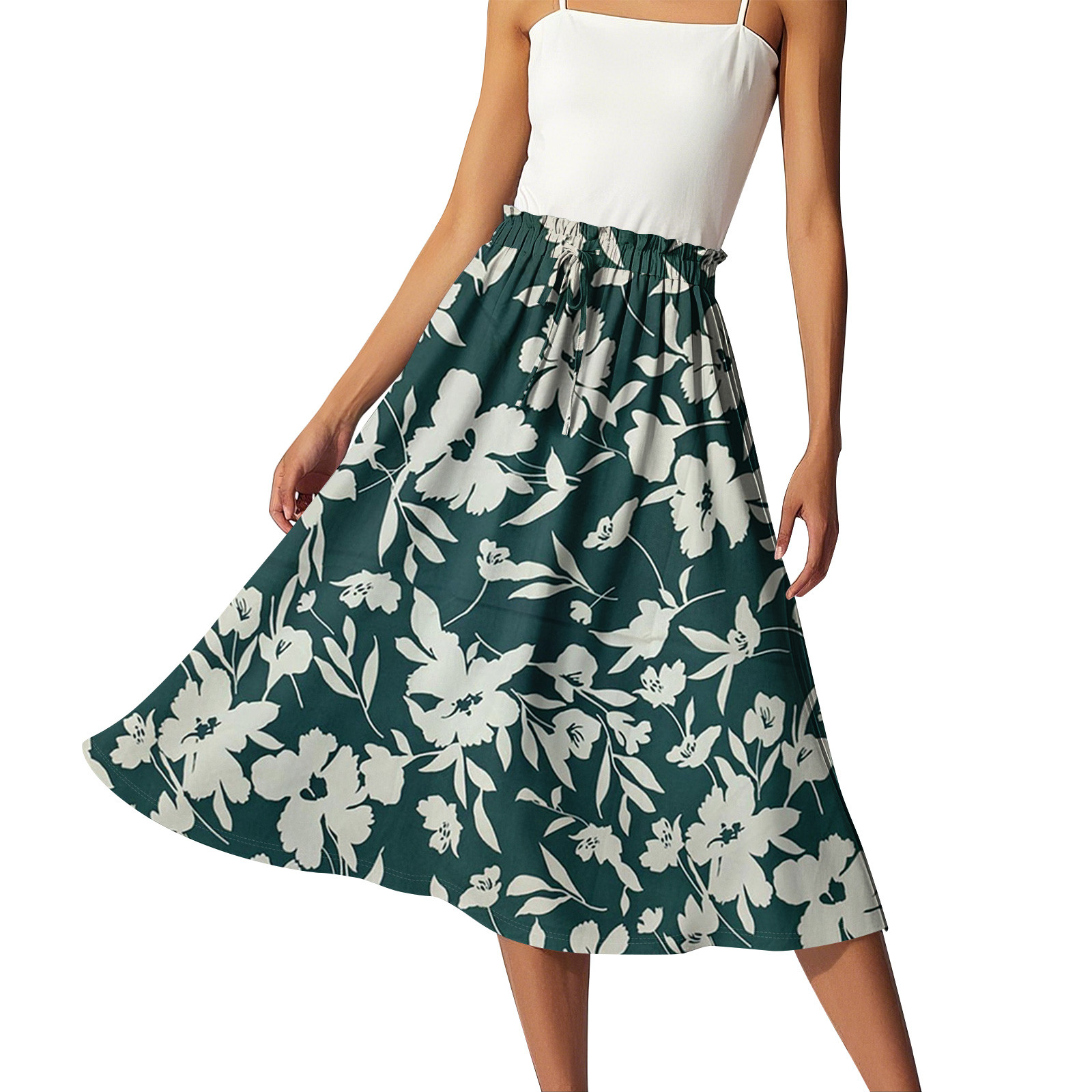High Waist Floral Print Flared Maxi Skirt main image 0