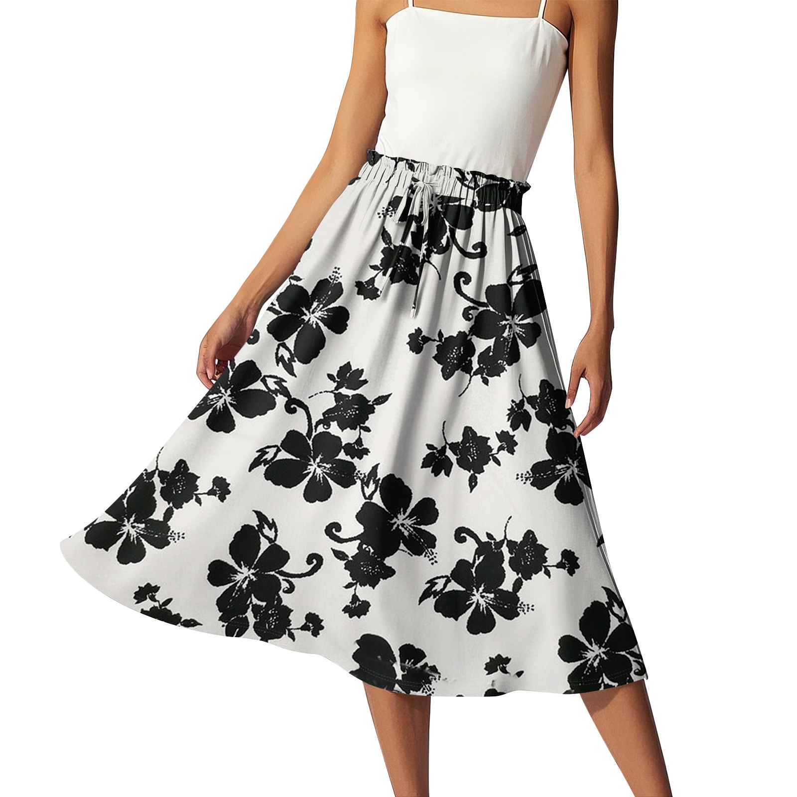 High Waist Floral Print Flared Maxi Skirt