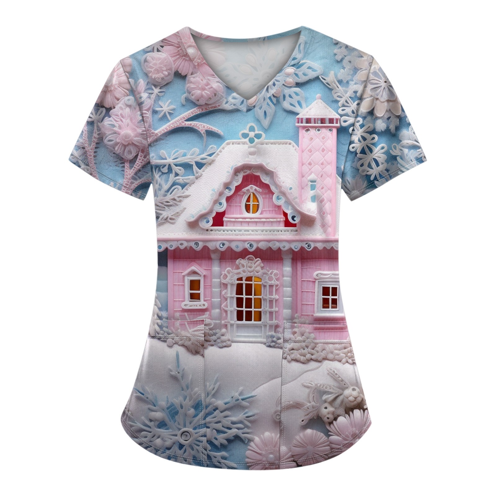 BDPORKAS Christmas Scrubs Top for Women Nurses Medical Scrub Top