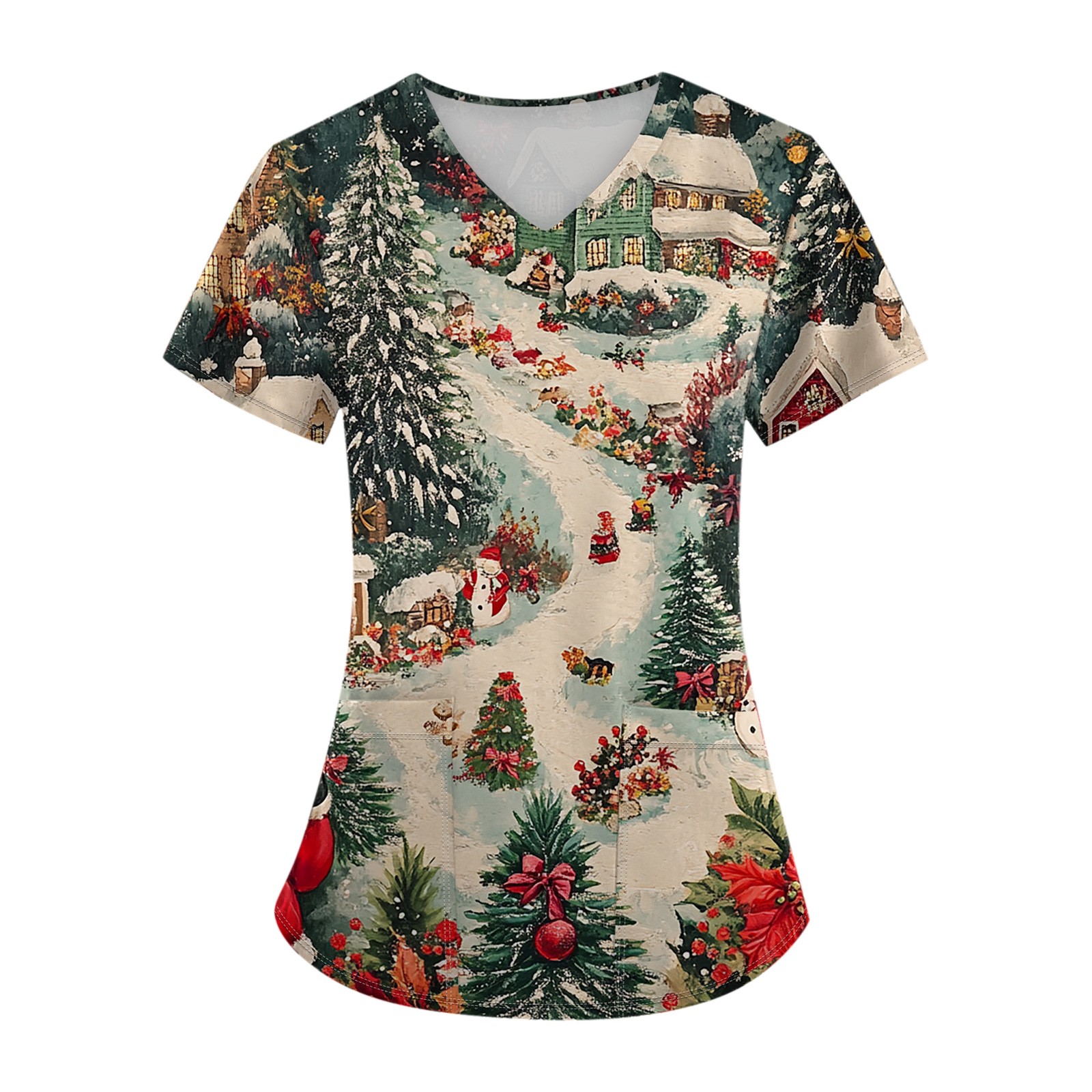 BDPORKAS Scrub Tops Women Christmas Costume VNeck Short Sleeve with